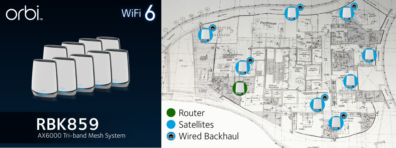 Ruangan seluas 740 meter persegi - Ditaklukkan oleh Bundling Orbi WiFi 6 Mesh (RBK859)