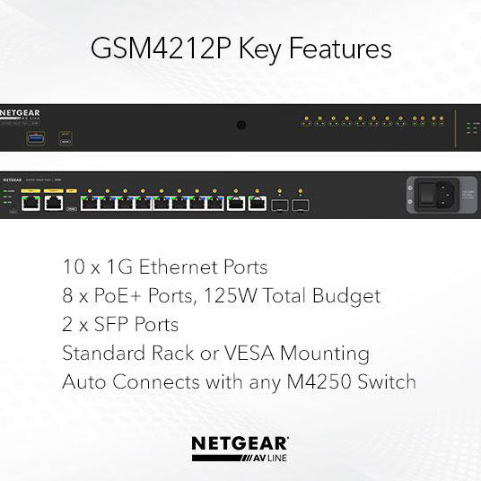 AV Line M4250-10G2F-PoE+ (GSM4212P) 8x1G PoE+ 125W 2x1G and 2xSFP Managed Switch - Garansi 10 tahun