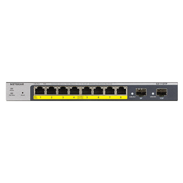 GS110TP 8-Port Gigabit PoE+ Ethernet Smart Switch with 2 SFP Ports and Cloud Management (55W) - Garansi 2 Tahun