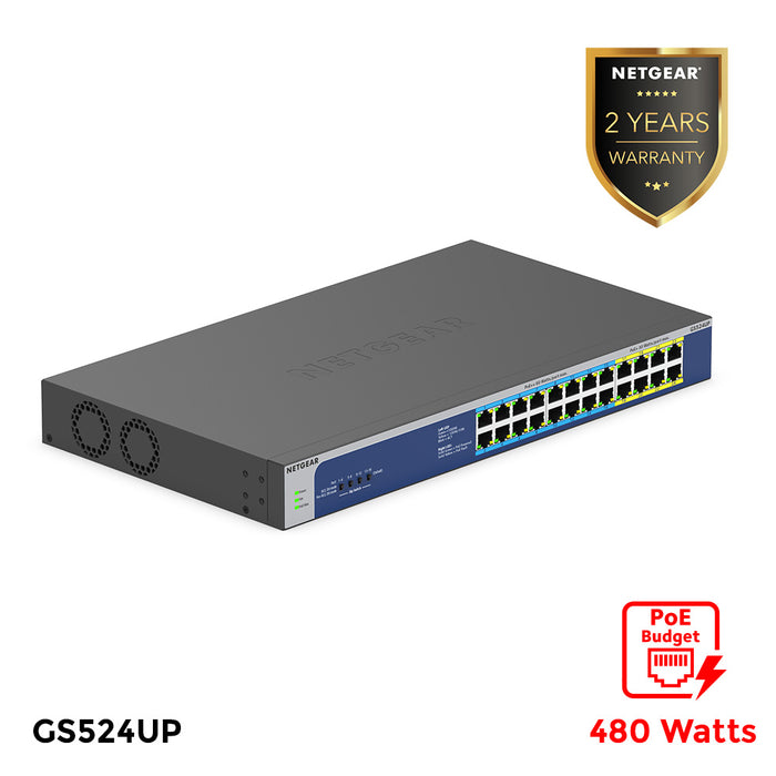 GS524UP 24-Port Gigabit Ethernet High-Power PoE+ Unmanaged Switch with 16-Ports PoE++ (480W) - Garansi 2 Tahun