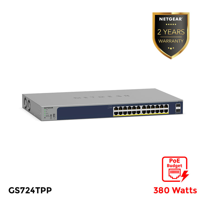 GS724TPP 24 Port Gigabit Ethernet PoE+ Smart Switch w/ optional Remote/Cloud Management & 2 SFP Ports (380W)  - Garansi 2 Tahun