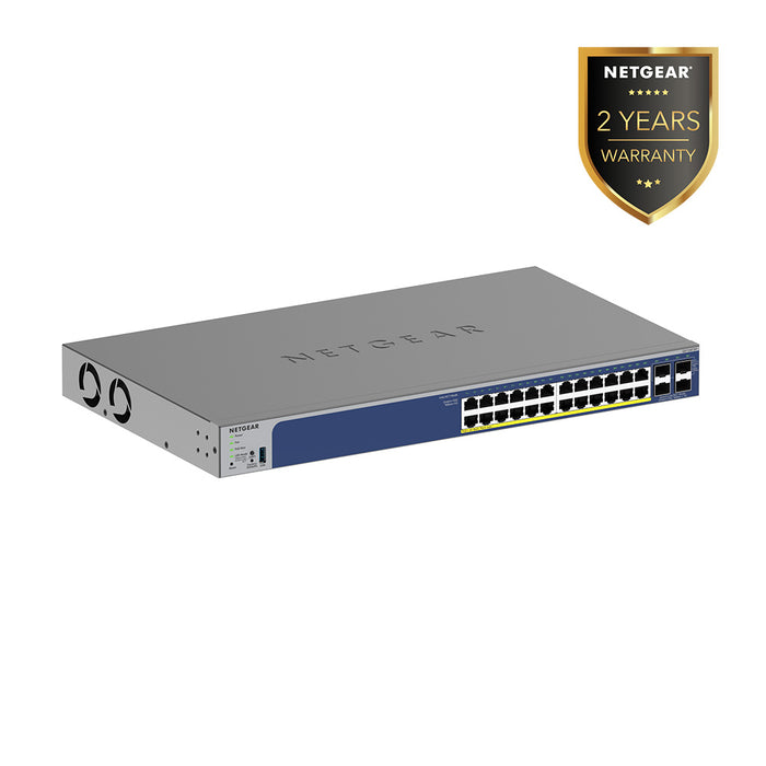 GS728TXP 24-Port Gigabit Ethernet PoE+ Smart Switch w/ optional Remote/Cloud Management and 4 SFP+ Ports (190W) - Garansi 2 Tahun