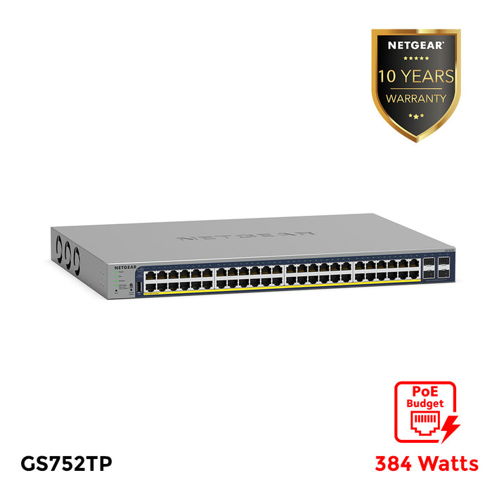 (Pre-Order) GS752TP 48-Port Gigabit Ethernet PoE+ Smart Switch with 4 SFP Ports and Cloud Management (384W) - Garansi 10 Tahun