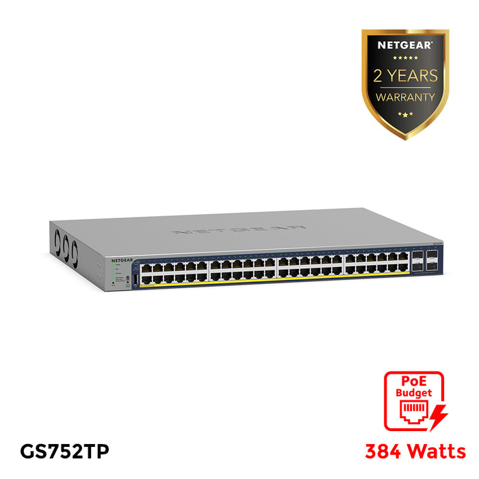 GS752TP 52-Port Gigabit Ethernet Smart Switch with 4 SFP Ports (40 PoE, 8 PoE+) (384W) - Garansi 2 Tahun