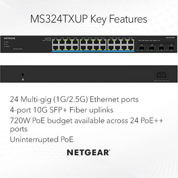 (Pre-Order) MS324TXUP 24-Port Multi-Gigabit (2.5G) Ethernet Ultra60 PoE++ Smart Switch with 4 SFP+ Ports - Garansi 2 Tahun
