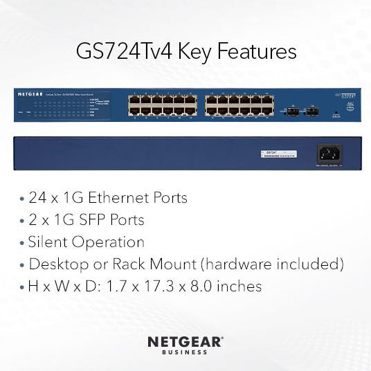 GS724T 24-Port Gigabit Ethernet Smart Switch with 2 SFP Ports - Garansi 2 Tahun