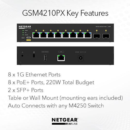 AV Line M4250-8G2XF-PoE+ (GSM4210PX) 8x1G PoE+ 220W and 2xSFP+ Managed Switch - Garansi 10 Tahun