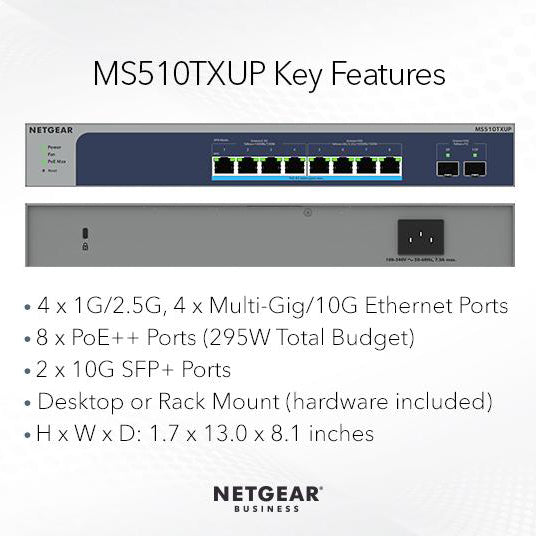 MS510TXUP 8-Port Multi-Gigabit/10G Ethernet Ultra60 PoE++ Smart Switch with 2 SFP+ Ports - Garansi 2 Tahun