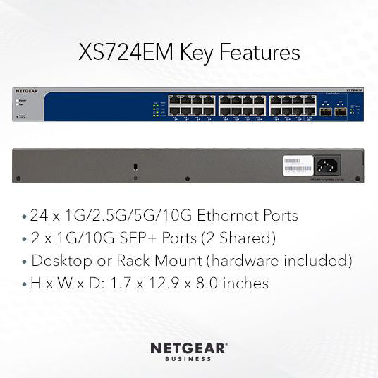 XS724EM 24-Port 10G/Multi-Gigabit Plus Switch with 2 Dedicated SFP+ Ports - Garansi 10 Tahun