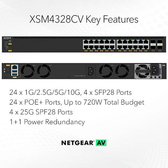 (Pre-Order) AV Line M4350-24X4V Fully Managed Switch (XSM4328CV) 24x10G/Multi-Gig PoE+ (576W base, up to 720W) and 4xSFP28 25G - Garansi 2 Tahun