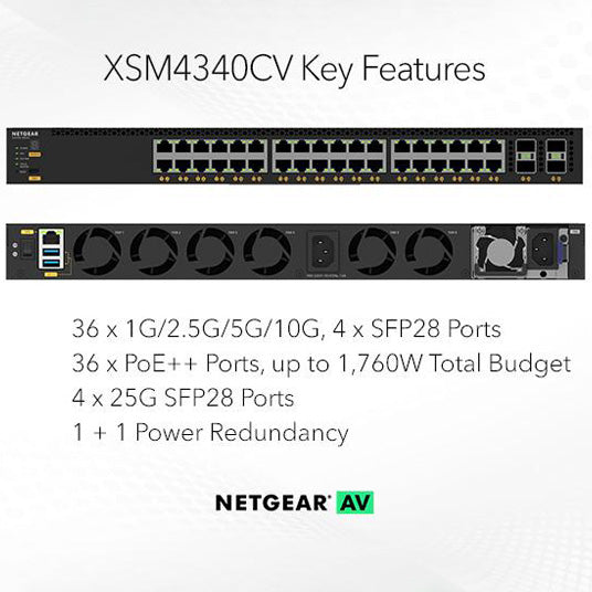 (Pre-Order) AV Line M4350-36X4V Fully Managed Switch (XSM4340CV) 36x10G/Multi-Gig PoE++ (280W base, up to 1,760W) and 4xSFP28 25G Managed Switch - Garansi 2 Tahun