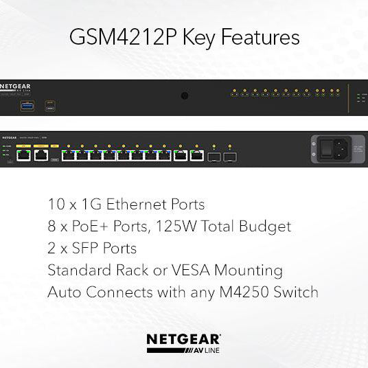 AV Line M4250-10G2F (GSM4212P) 8x1G PoE+ 125W 2x1G and 2xSFP Managed Switch - Garansi 10 Tahun