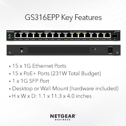 GS316EPP 16 Port High-Power PoE+ Gigabit Ethernet Plus Switch (180W) - Garansi 2 Tahun