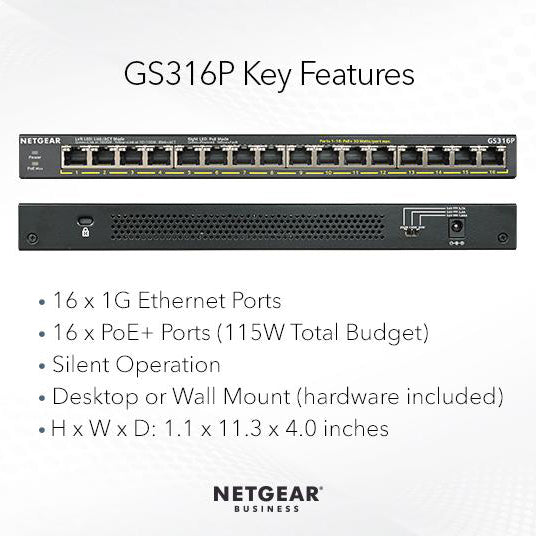 (Pre-Order) GS316P 16 Port Gigabit Ethernet Unmanaged PoE+ Switch with FlexPoE (115W) - Garansi 2 Tahun