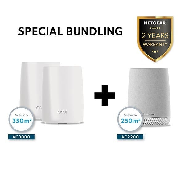 Bundling ORBI RBK50 + RBS40V Voice Satellite Smart Speaker (1 Router + 2 Satellite) - Garansi 2 Tahun